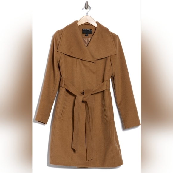 Bernardo Jackets & Blazers - Bernardo Tan Wool Blend Wrap Coat
